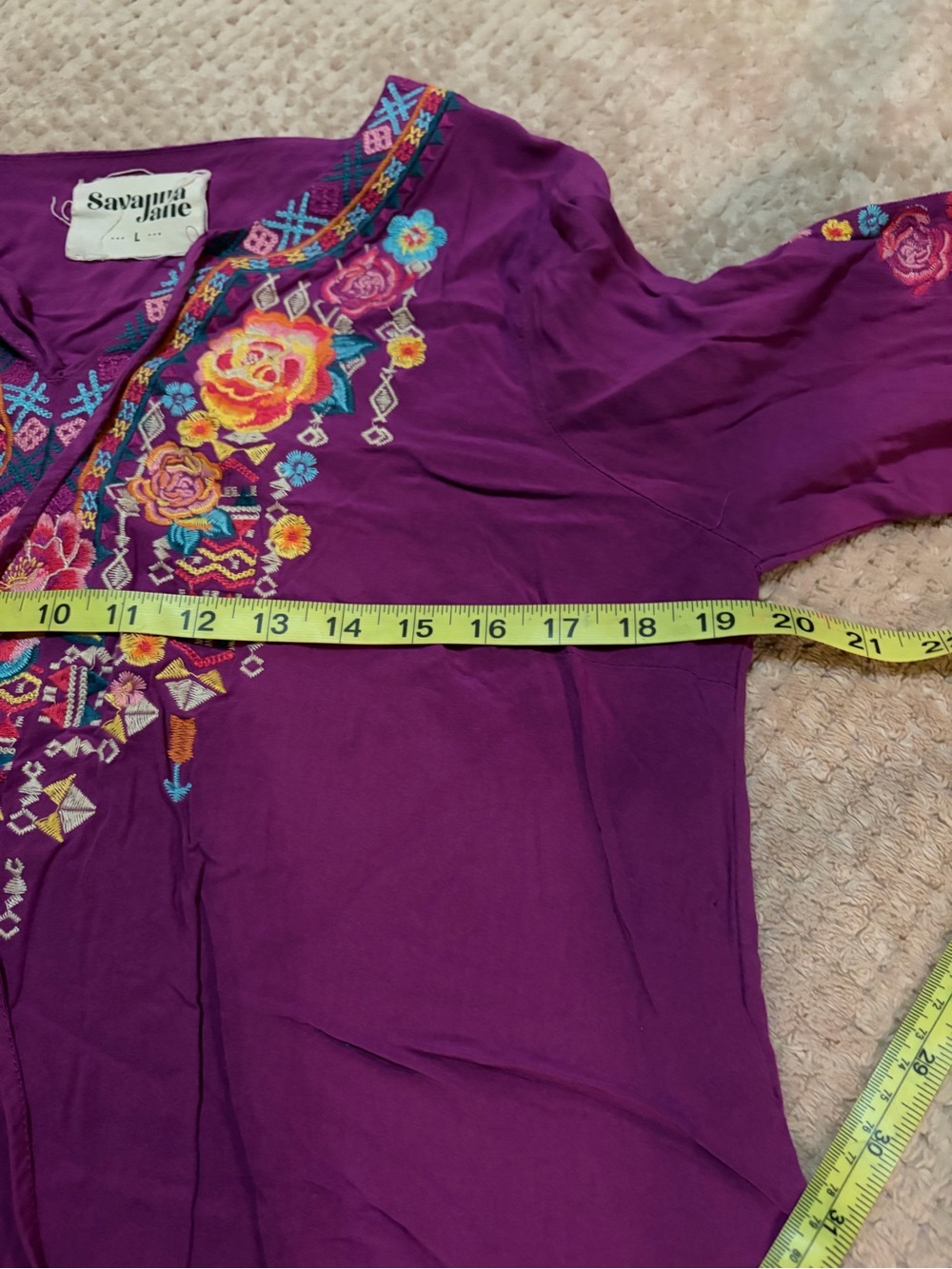 Sundance Vibrant Purple Floral Embroidered Peasant Blouse - Picture 2 of 6